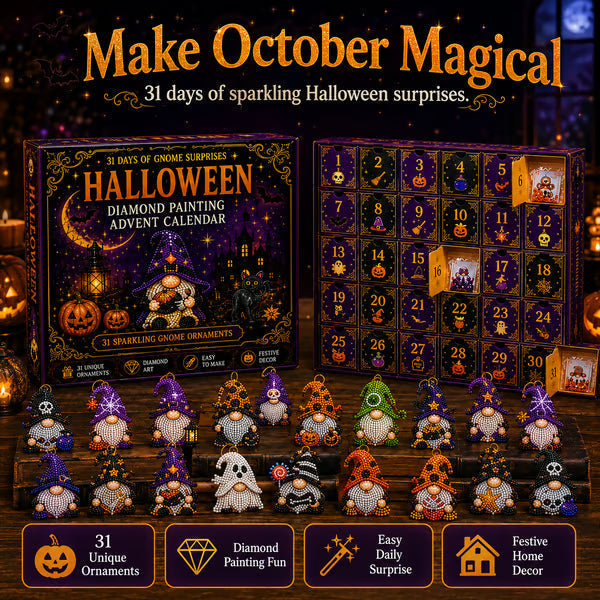 🎃💎 31-Day Halloween Diamond Painting Advent Calendar – DIY Gnome Ornament Countdown Kit