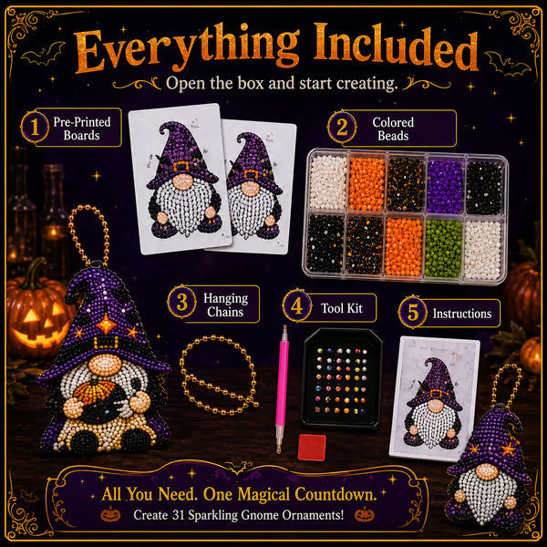 🎃💎 31-Day Halloween Diamond Painting Advent Calendar – DIY Gnome Ornament Countdown Kit