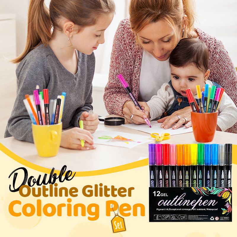 🎅Christmas Special Deals £7.95!!⚡50K+ SOLD!🎁Double Outline Glitter Coloring Pen Set