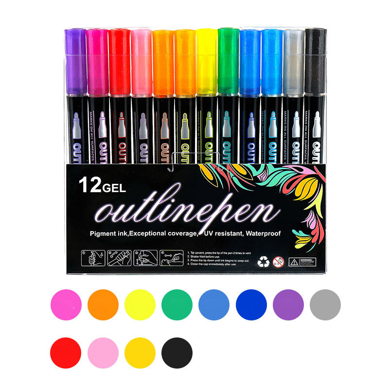 🎅Christmas Special Deals £7.95!!⚡50K+ SOLD!🎁Double Outline Glitter Coloring Pen Set